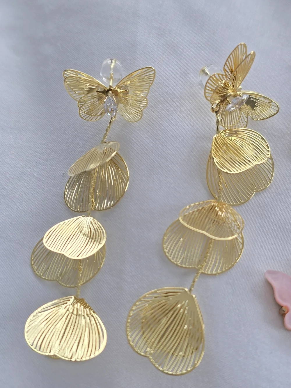 Gold Butterfly Drop Earrings with Pink Butterfly Hoops - Women Jewelry